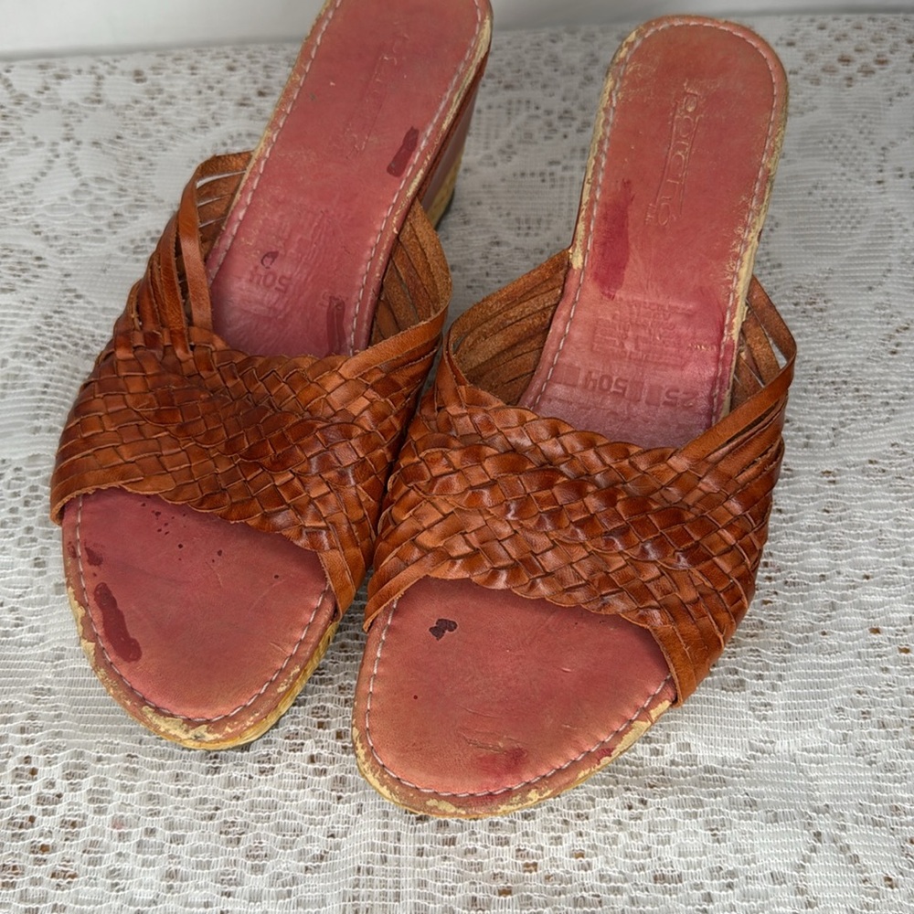 Pokana braided leather slip on open toe wedges sandals sz 7 - Picture 3 of 7